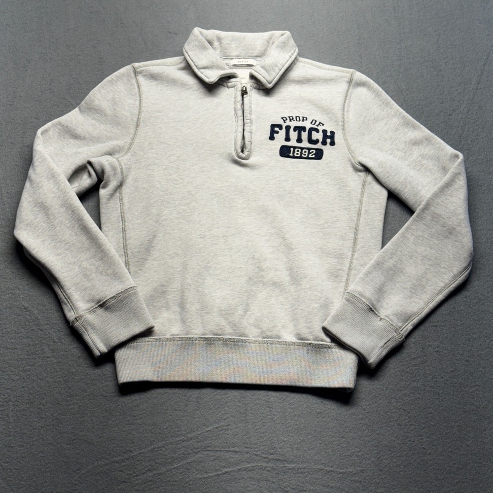 Abercrombie & Fitch Mens Quarter Zip Sweatshirt Gray Muscle Fit Medium 1892